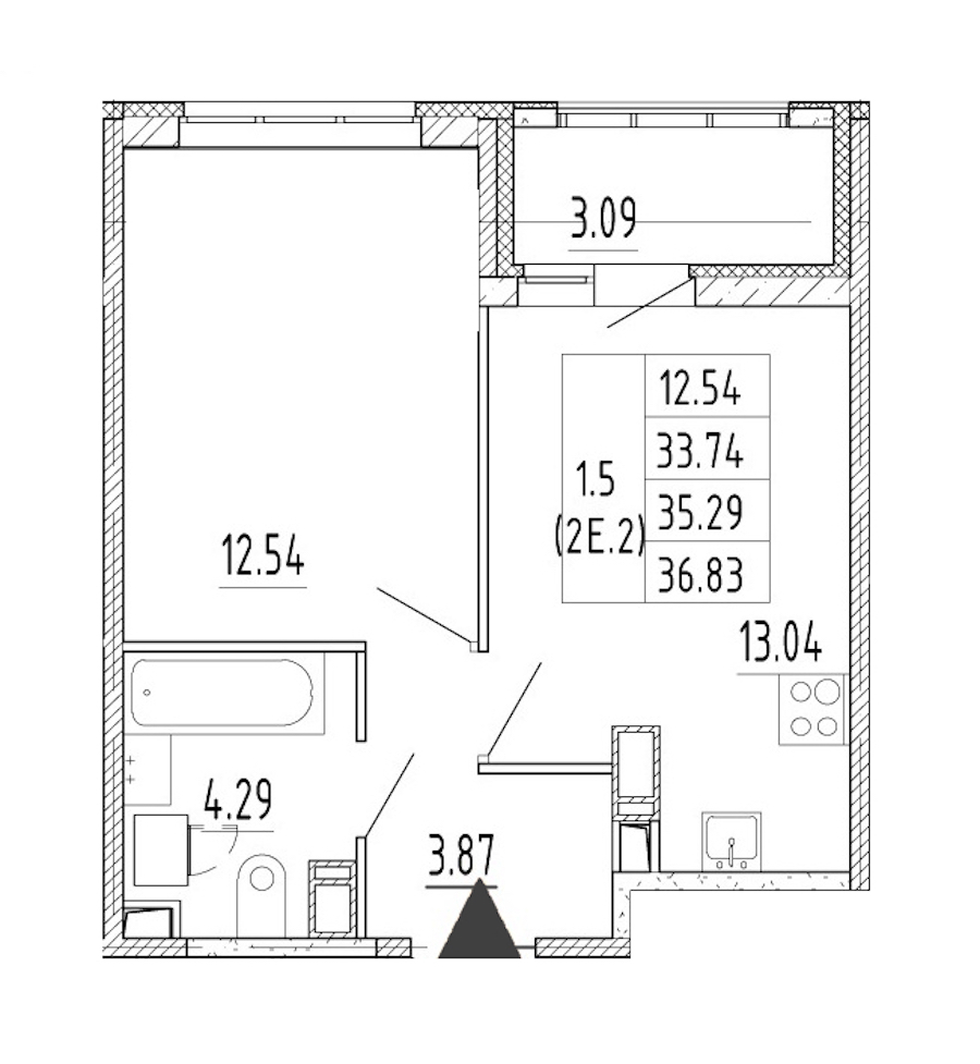 1-комнатная квартира 33.74 м², 12/12 эт., ЖК «Полис Приморский 2»